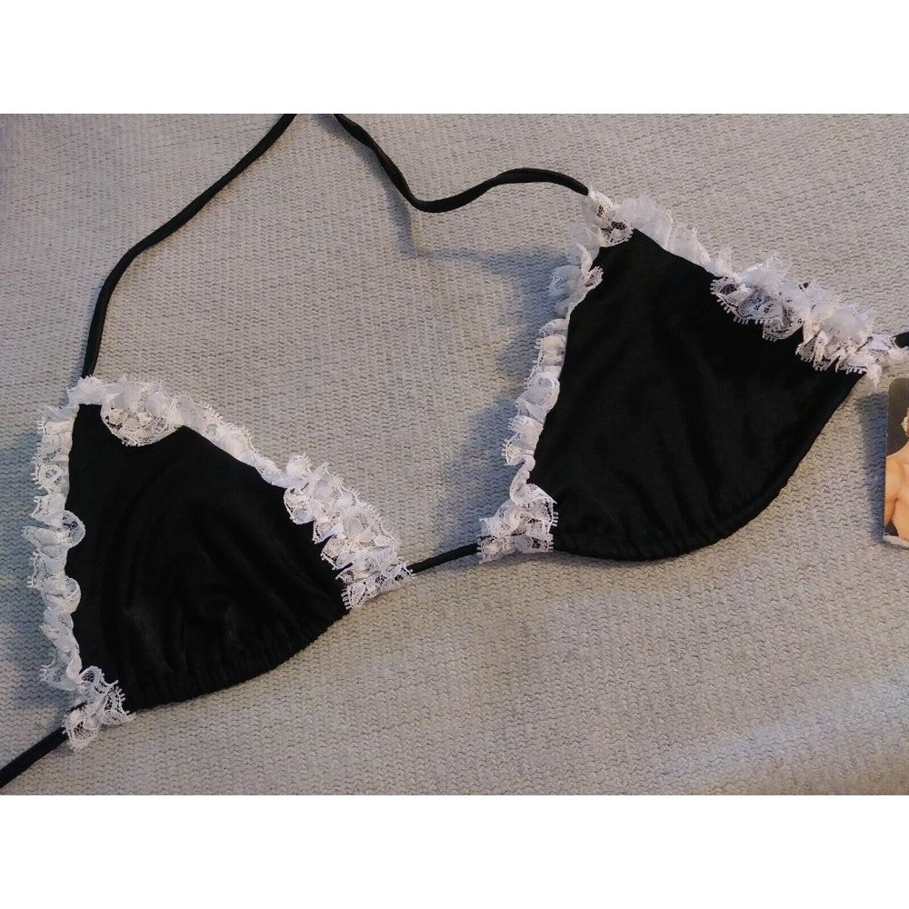 Risque Bra One Size Women Black with Trim Seamless Stretch Sweet Sexy Halter Tie